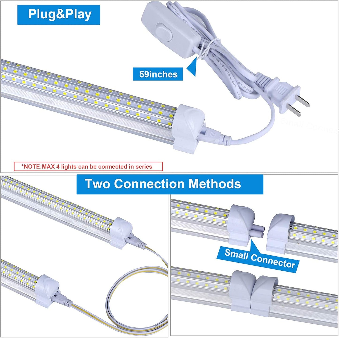 (20-Pack) 8ft LED Shop Light Fixture, 144W 18000LM 6000K, Cold White, U Shape, Clear Cover, Hight Output, Linkable Shop Lights, T8 LED Tube Lights, 8 LED shop lights for garage 8 foot with plug