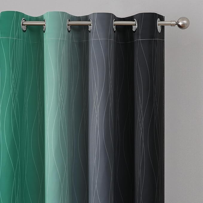 Estelar Textiler Green and Black Ombre Blackout Curtains 54 Inch Length for Kitchen, Room Darkening Thermal Insulated Energy Efficient Grommet Drapes for Bedroom,52x54 Inch,2 Panels