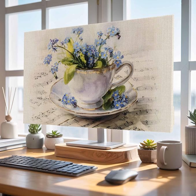 Spring Flowers Tea Cup Musical Score Indoor TV Cover, Elastic TV Screen - Image 4