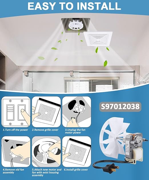 S97012038 Bathroom Vent Exhaust Fan Motor Replacement Electric Motors Kit Fit - Image 7