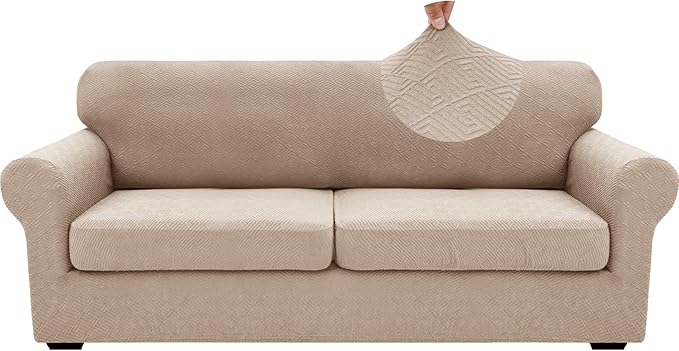 XINEAGE 2026 New 3 Pieces Couch Covers for 2 Extra Large Cushion Sofa Super Stretch Sofa Cover for 2 Large Seat Cushion Universal Loveseat Slip Cover for Living Room (Khaki), 71"-91"(2 Cushions)