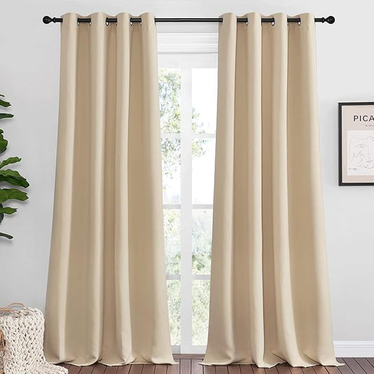 NICETOWN Bedroom Blackout Curtains Panels, 1 Pair, 55 inches by 94 Inch, Biscotti Beige, Triple Weave Energy Saving Thermal Insulated Solid Grommet Blackout Draperies for Patio