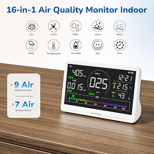 Fil-Fresh 16 in 1 Air Quality Monitor Indoor, CO2 Monitor Air Quality Tester - Image 2