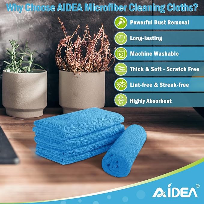 AIDEA Microfiber Cleaning Cloth Blue-100PK, Soft Absorbent Shop Rags, - Image 2