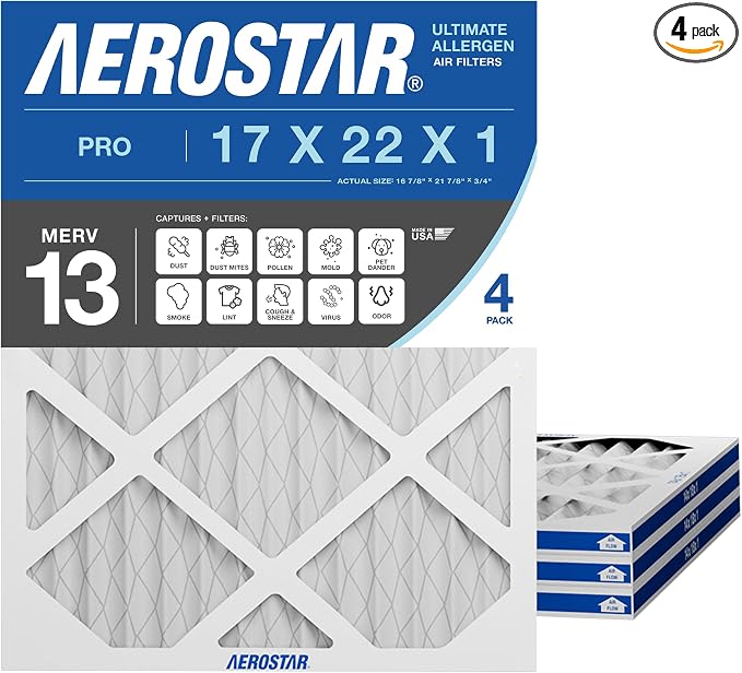 Aerostar 17x22x1 MERV 13 High Efficiency Pleated Air Filter, Electrostatic AC by AirFiltersDelivered