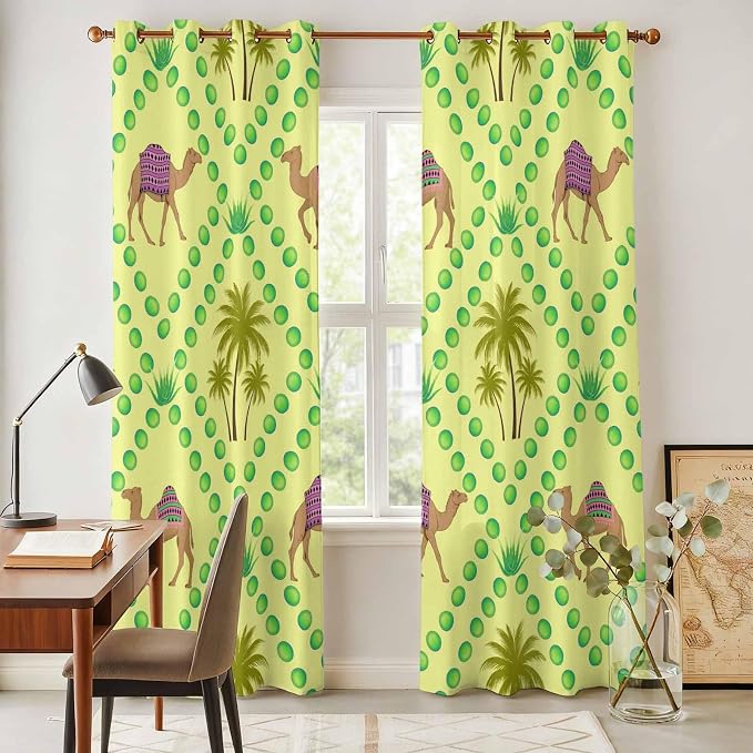 2 Panel Kitchen Cafe Curtains, Desert Sand Camels Sunlight Filtering Nature Air - Image 4