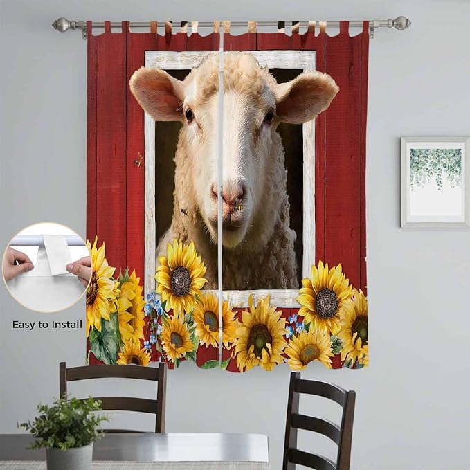Sheep Sunflower Living Room Curtains 84 Inch Length, Window Curtains Tab Top - Image 4