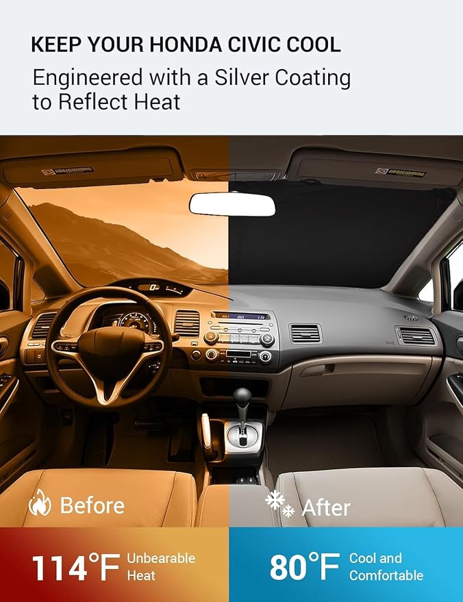 Proadsy 2026 Upgrade Windshield Sun Shade Custom Fit 2006-2011 Civic Foldable - Image 3
