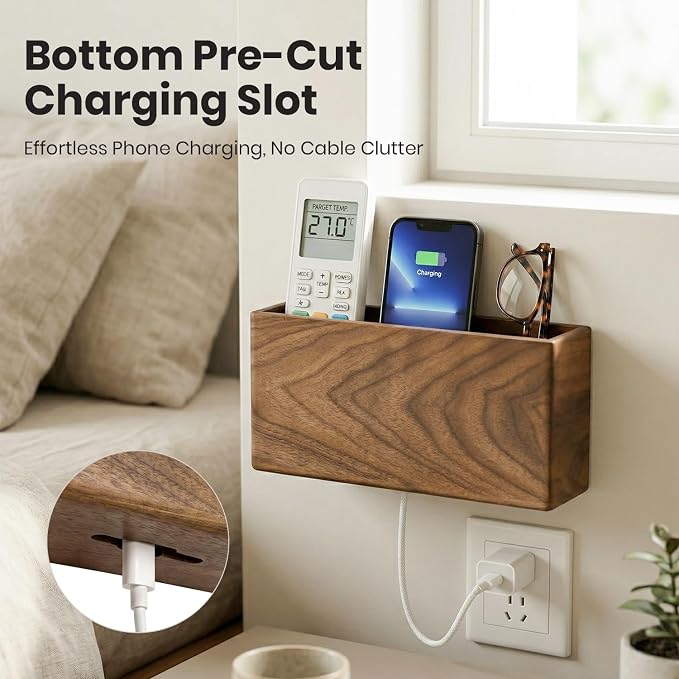Remote Holder Hole-Free, Self-Adhesive Storage Wooden Box Large | Wall Mounted - Image 5