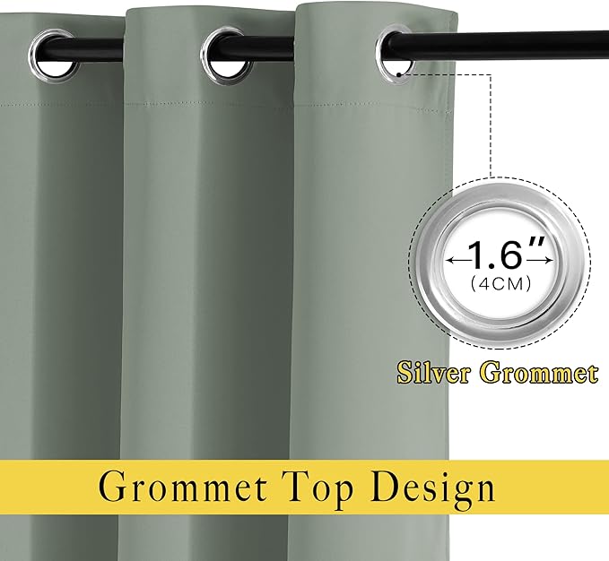 NICETOWN Sage Green Curtains 96 inches Long, Grommet Thermal Insulated Blackout Curtains Privacy Window Treatments for Boys Room/Living Room, W46 x L96, 2 Panels