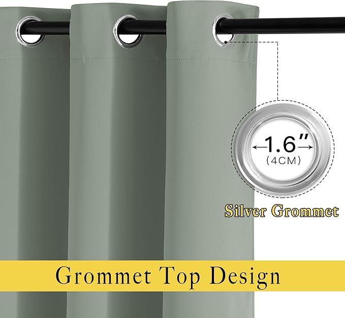 NICETOWN Room Darkening Patio Curtains for Windows 84 inch Length - Solid Thermal Insulated Grommet Light Reducing Panels Window Treatment for Living Room (Sage Green, 2 Panels = 160" Wide)