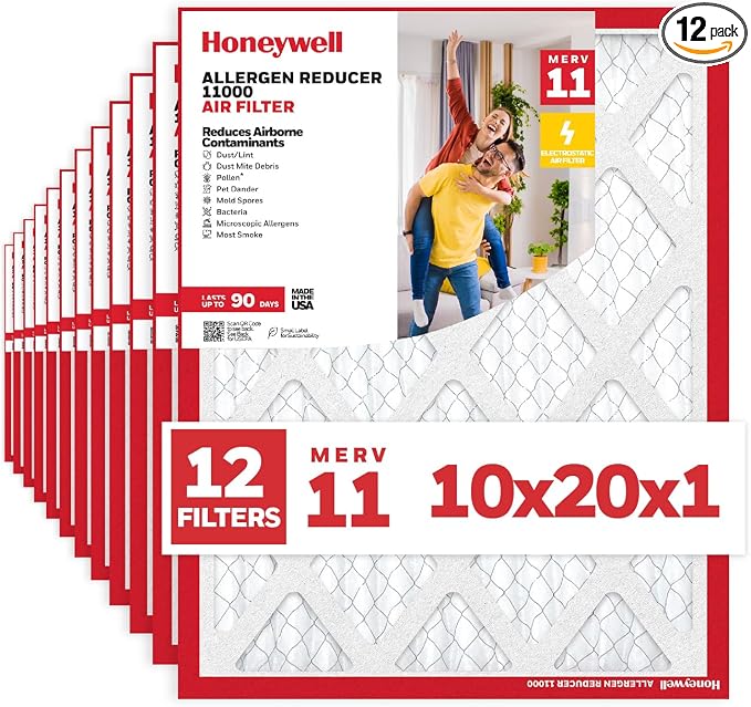 Honeywell 10x20x1 MERV 11 Allergen Reducer 11000 Electrostatic Pleated HVAC AC by HoneywellAirComfort