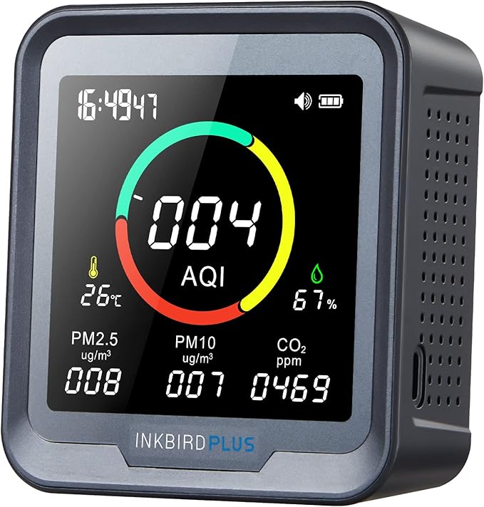 INKBIRDPLUS 6-in-1 Indoor Air Quality Monitor, Detects CO2, Temperature and by INKBIRDPLUS