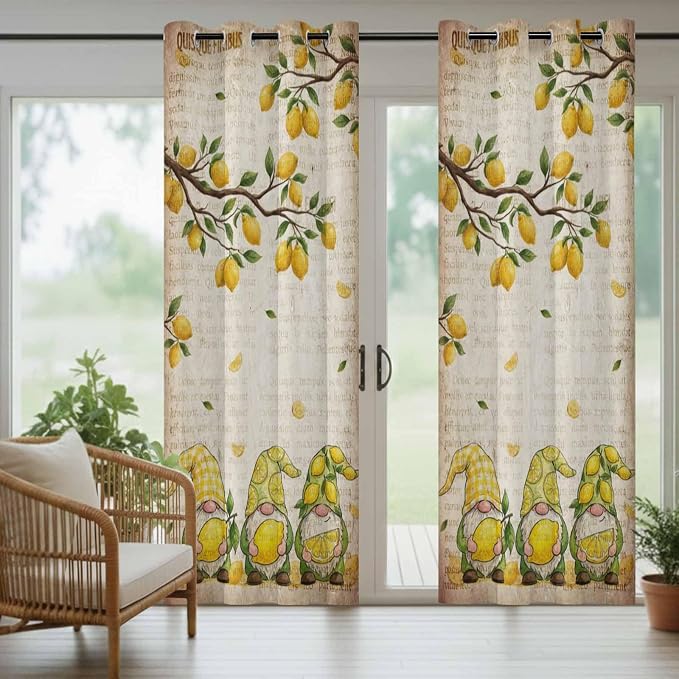 Summer Gnome Outdoor Curtains for Patio Gnome Lemon Leaf Vintage Waterproof - Image 6