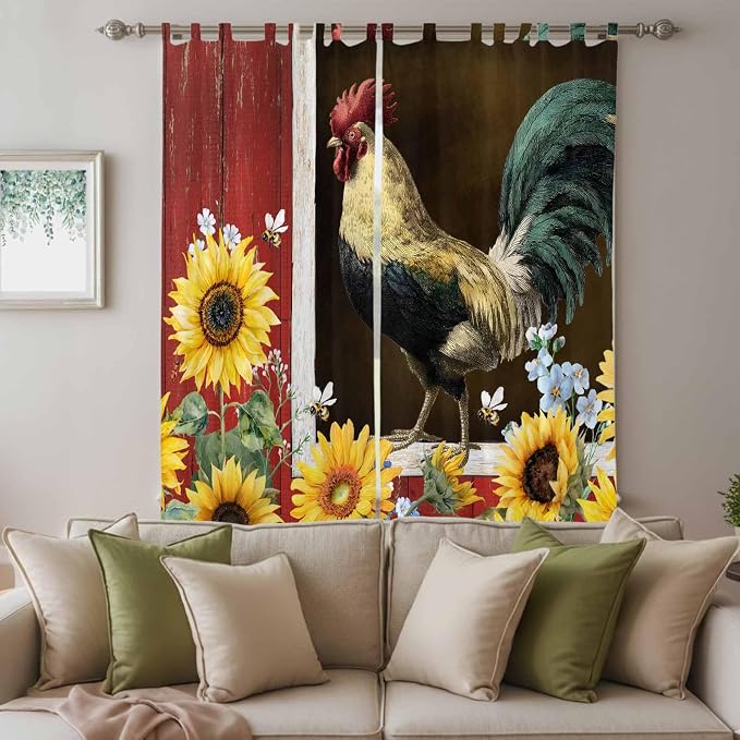 Chicken Sunflowers Living Room Curtains 84 Inch Length, Window Curtains Tab Top - Image 3