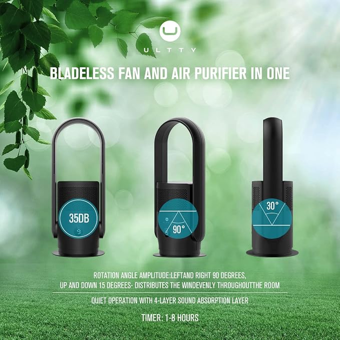 ULTTY Bladeless Tower Fan and Air Purifier in one, 90° Oscillating Bladeless Fan - Image 8