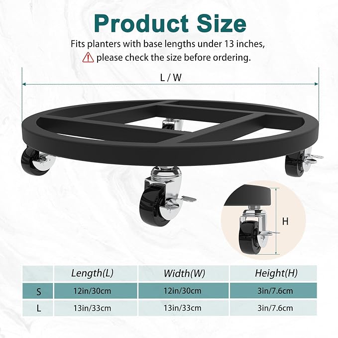 2 Pack Metal Plant Caddy with Wheels, Plant Stand with 360° Lockable Casters - Image 4