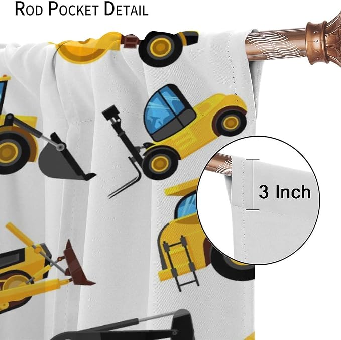 Kids Construction Equipment Window Curtains, Excavator Tractor Tow Truck Rod - Image 6