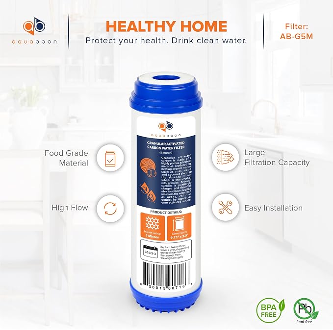 Aquaboon 5 Micron 10 x 2.5 Granular Activated Carbon Water Filter Cartridge GAC - Image 4