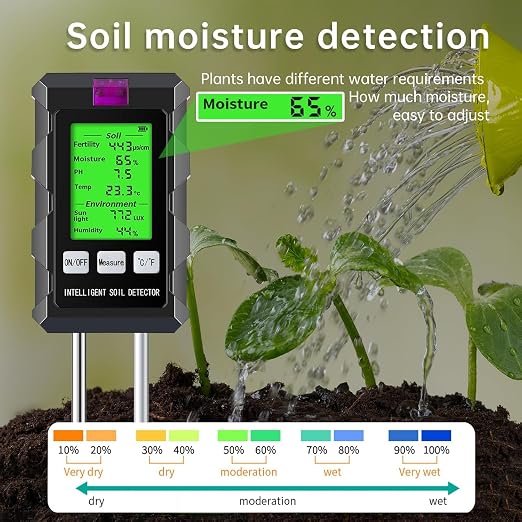 Soil Test Kit, 6-in-1 Soil Moisture Meter, pH Meter, Fertility Tester, Digital - Image 4
