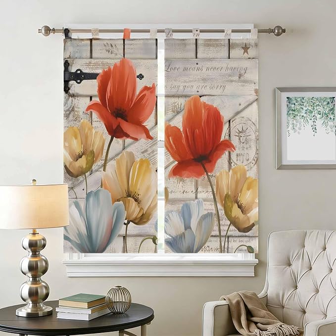 Retro Floral Bedroom Curtains 72 Inch Length, Window Curtains Tab Top - Image 2