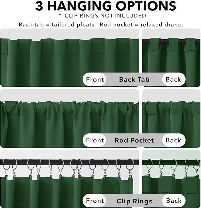 Deconovo Blackout Curtains, Thermal Insulated, W52 x L72 2 Panels, Back Tab, Machine Washable, Room-Darkening Drapes for Bedroom/Living Room Dark Forest