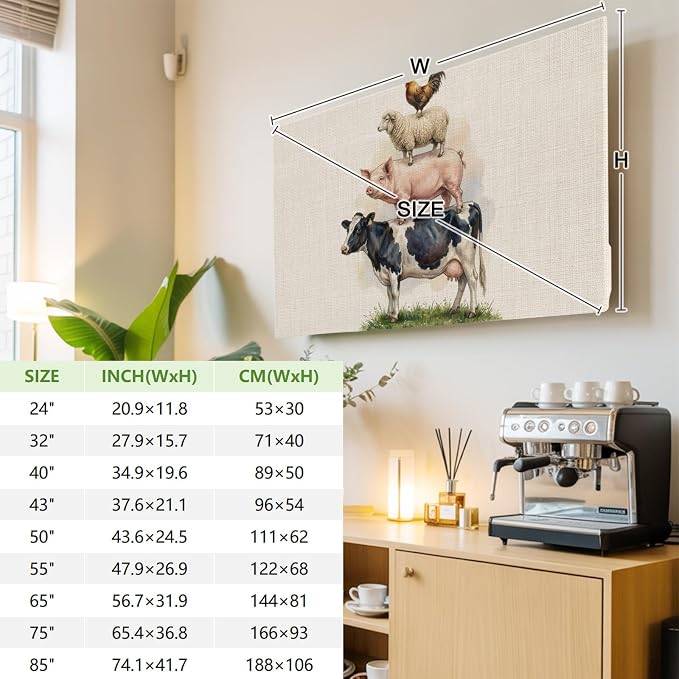 Rustic Cow Pig Sheep Rooster Indoor TV Cover, Elastic TV Screen Protector Farm - Image 4