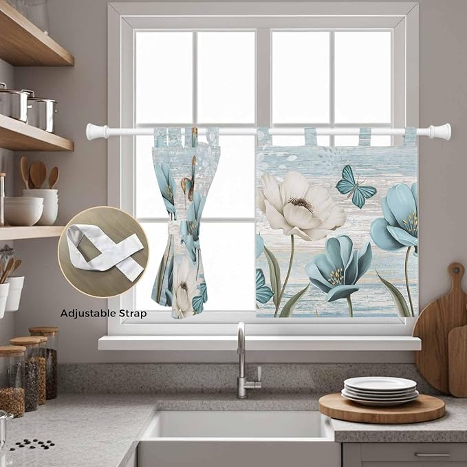 Spring Floral Kitchen Curtains 36 Inch Length, Small Window Curtains Tab Top - Image 5