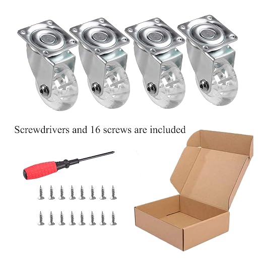Caster Set of 4, Swivel Wheels for Furniture, 2 Inch Heavy Duty 500LBS Crystal - Image 7