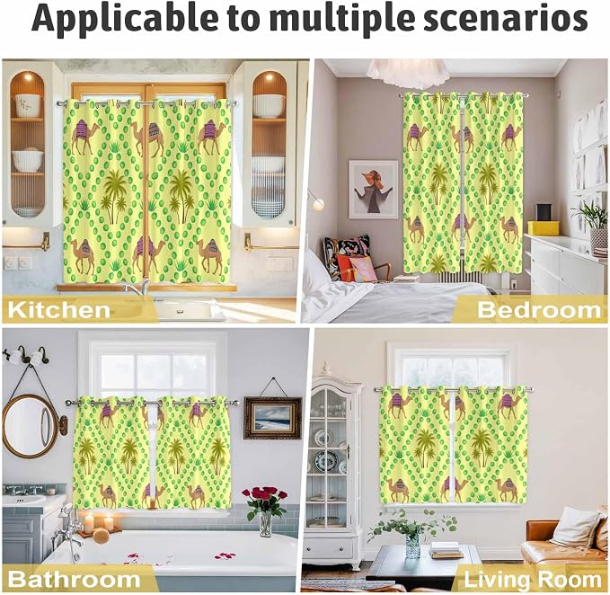 2 Panel Kitchen Cafe Curtains, Desert Sand Camels Sunlight Filtering Nature Air - Image 6