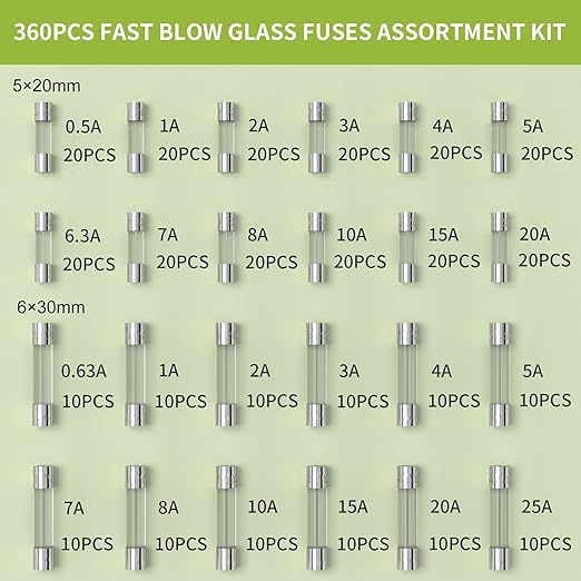 Joinfworld 360Pcs Fast Blow Glass Fuse Assortment Kit 24 Values Automotive - Image 2
