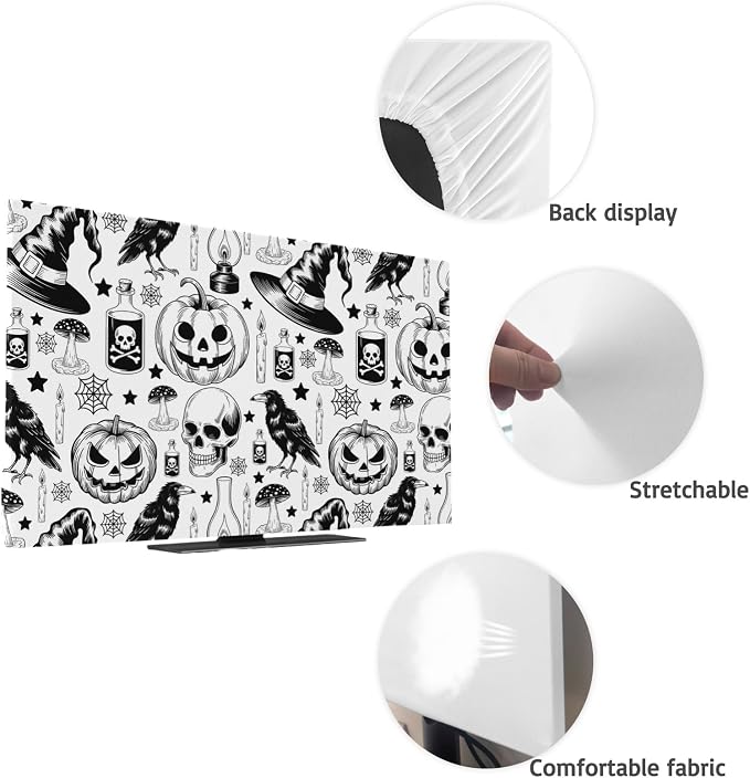 Scary Halloween Witch Hat Pumpkin Indoor TV Cover, Elastic TV Screen Protector - Image 7