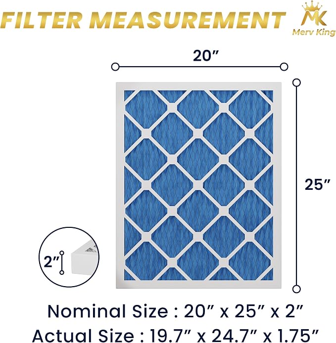 MervKing 20x25x2 Air Filter Actual Size: 19.7" x 24.7" x 1.75" MERV 11 MPR - Image 2