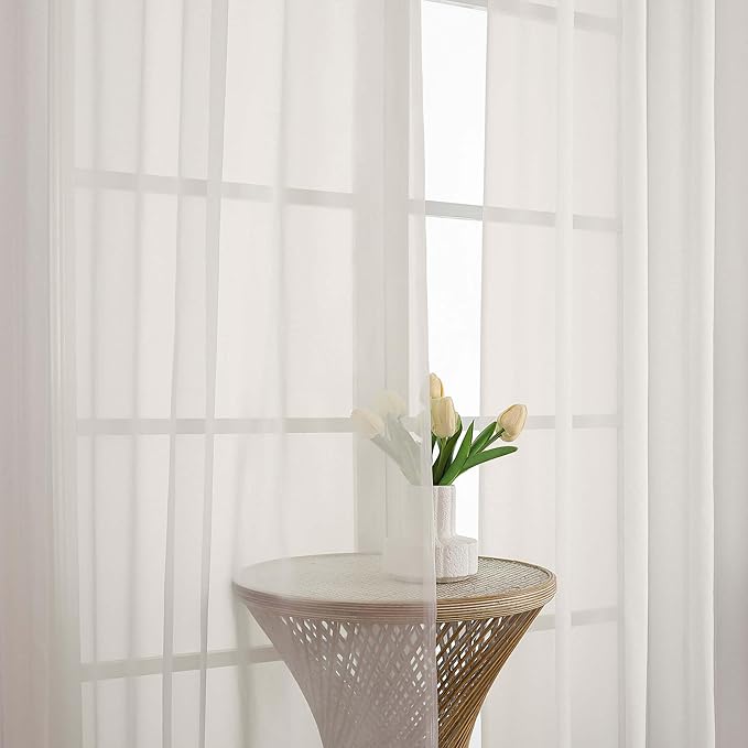 OWENIE Ivory Sheer Curtains 68 Inch Length 2 Panels Set for Bedroom Living Room, Light Filtering Voile Sheer Curtains, Airy Rod Pocket Farmhouse Curtain, Ivory, Each 42Wx68L inch