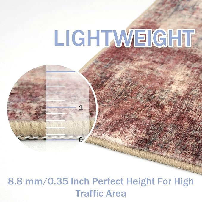 IOHOUZE Abstract Runner Rug 2x8 Ft Washable Runners for Hallways, Non Slip Kitchen Runner Printed Faux Wool Entryway Runner Indoor, Modern Abstract Floor Carpet for Hall Kitchen Bedroom, Red/Multi
