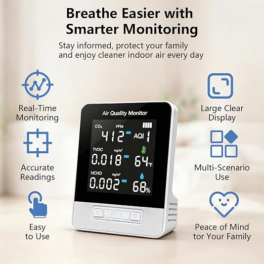 6-in-1 Air Quality Monitor, Smart Indoor CO2 Detector & HCHO TVOC AQI Tester - Image 6
