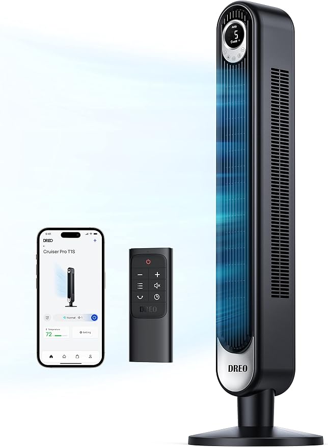 DREO Smart Tower Fan for Bedroom, Floor Standing Bladeless Oscillating Fan by Unknown