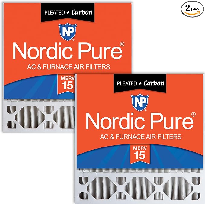 Nordic Pure 20x20x5 Pleated MERV 15 Plus Carbon Air Filters 2 Pack | Actual by NordicPure