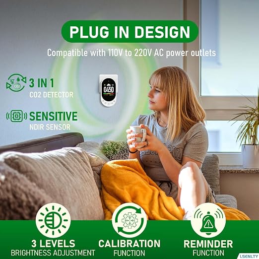 LSENLTY Upgraded CO2 Detector Plug in Wall Design, 3 in 1 Air Quality Detector - Image 3