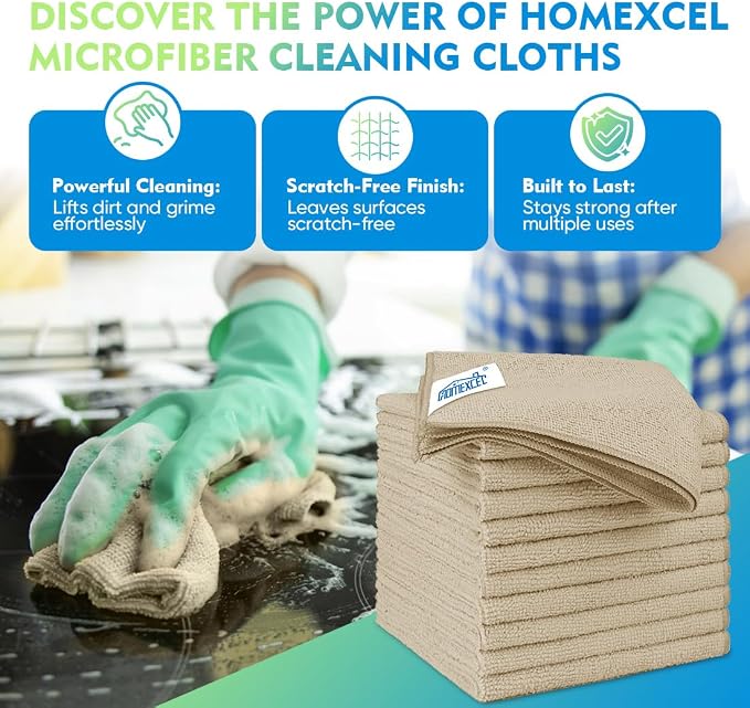 HOMEXCEL Brown Microfiber Cleaning Cloth 6 Pack 12.5 x 12.5 inch Microfiber - Image 2