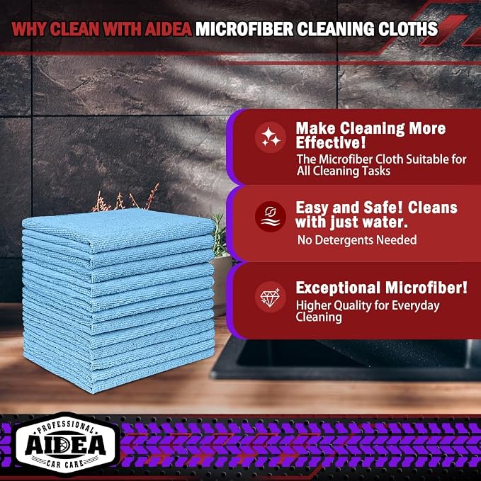 AIDEA Microfiber Cleaning Cloth Blue, Shop Rags, Microfiber Towels - Image 2