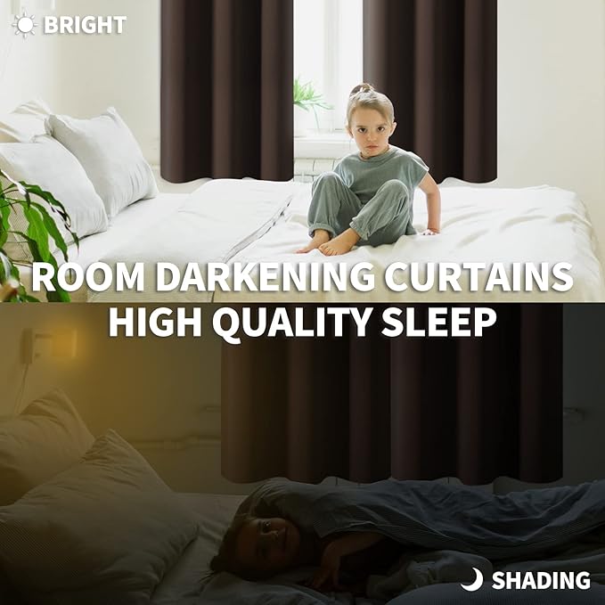 BGment Blackout Curtains for Living Room - Grommet Thermal Insulated Room Darkening Curtains for Bedroom, Set of 2 Panels (52 x 63 Inch, Brown)