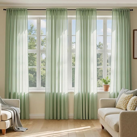 MIULEE Sage Green Sheer Curtains 96 Inches Long, 4 Panels Set, Light Filtering Rod Pocket Voile Drapes Window Treatments, Semi Transparent Airy Fabric for Bedroom and Living Room, 54 x 96 Inches