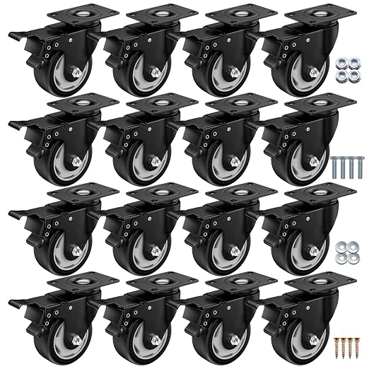 3" Heavy Duty Plate Casters, 1000 Lbs Dual Brake by ASHGOOB