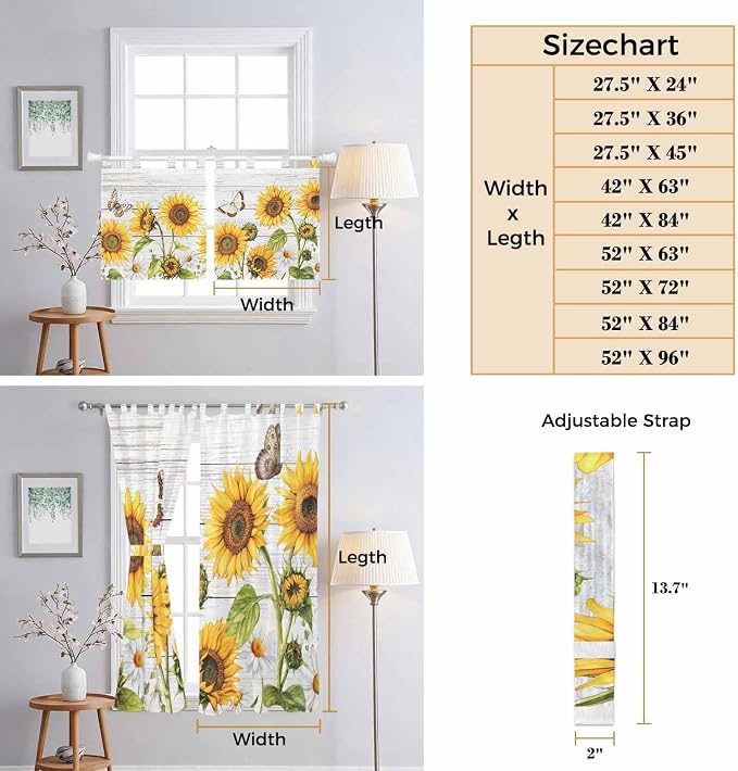 Yellow Sunflowers Bedroom Curtains 72 Inch Length, Window Curtains Tab Top - Image 8