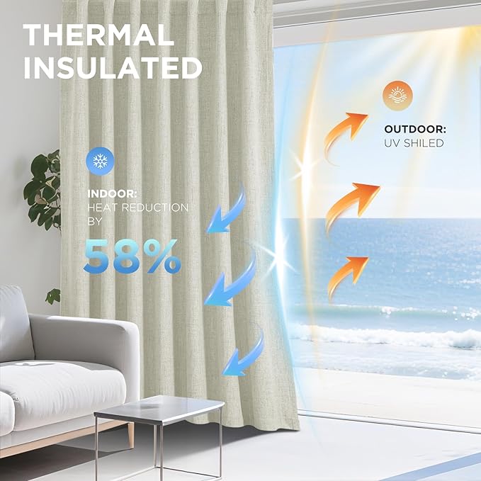 Joydeco Blackout Curtains for Bedroom - 100% Light Blocking 2 Panels Light Beige Drapes 42"W x 96"L, Thermal Insulated Room Darkening Curtains, Linen Textured for Living Room, Rod Pocket & Back Tabs
