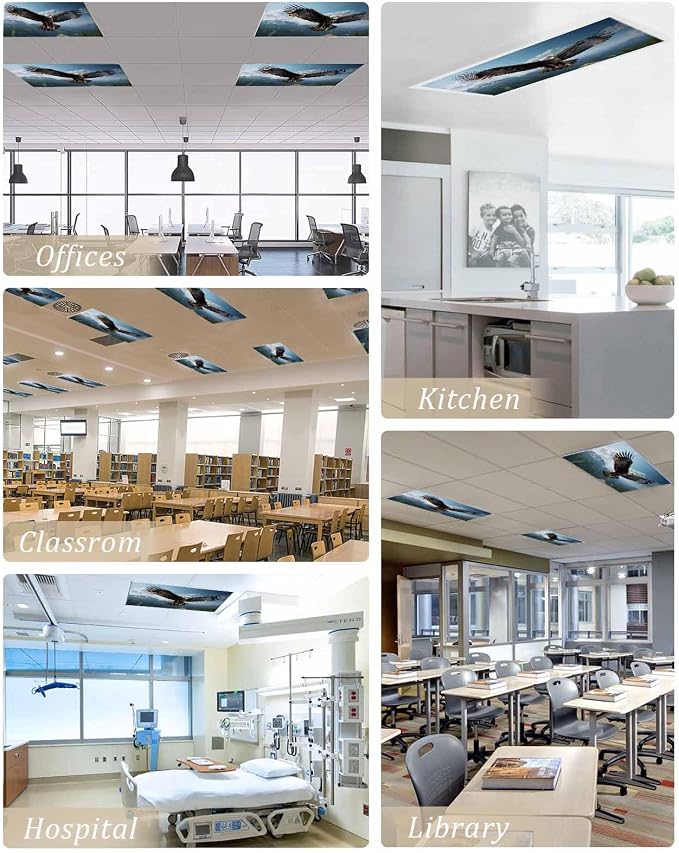 2 Pcs Fluorescent Light Covers for Ceiling Lights, Bald Eagle Soaring Above - Image 5