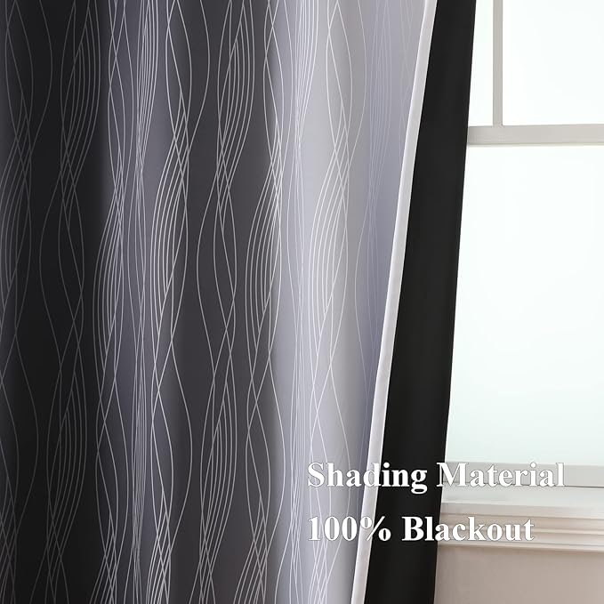 Estelar Textiler Thermal Insulated Blackout Curtains for Bedroom, Ombre Black and Greyish White Blackout Drapes for Living Room, Gradient Full Light Blocking Energy Saving Curtains, 52Wx84L, 2 Panels