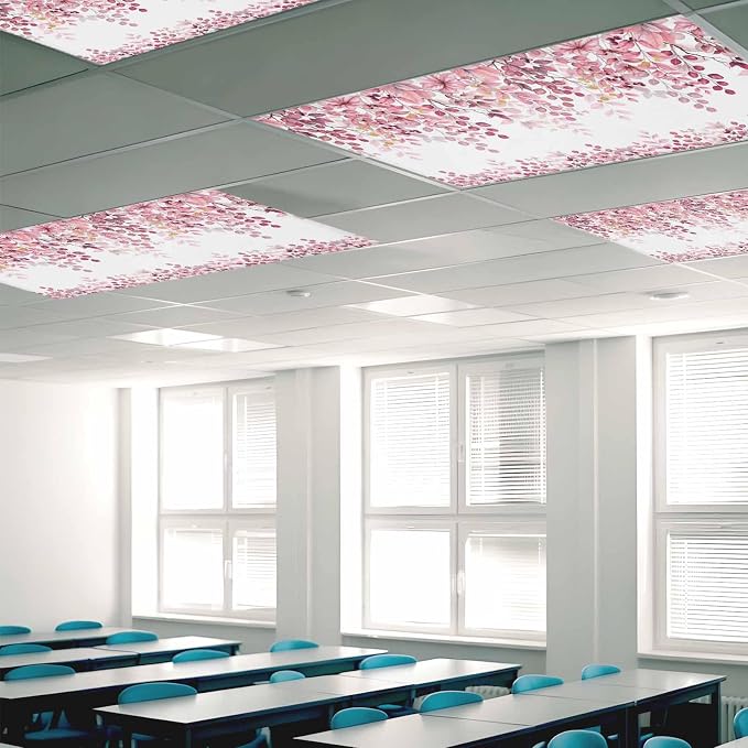 Fluorescent Light Covers for Ceiling Lights Pink Eucalyptus Leaves Magnetic - Image 2