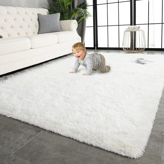 TWINNIS Super Soft Shaggy Rugs Fluffy Carpets 5x7 Feet, Indoor Modern Plush Area Rugs for Living Room Bedroom Kids Room Nursery Home Decor, Upgrade Anti-Skid Fuzzy Rug, Cream White